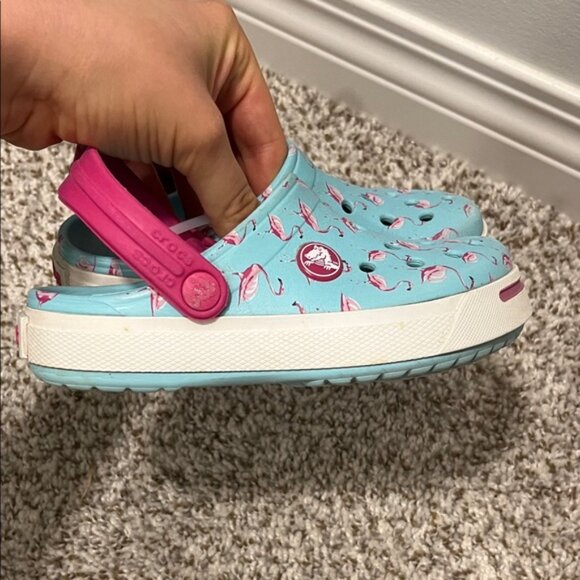 CROCS Kids Blue and Pink Flamingo Clogs - Picture 3 of 4
